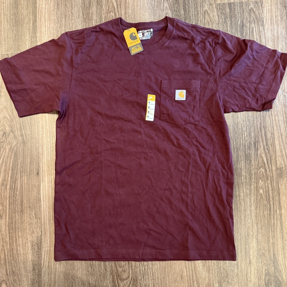 Carhartt T-Shirt Mens Medium Pocket Tee Loose Fit 100% Cotton Maroon Burgundy